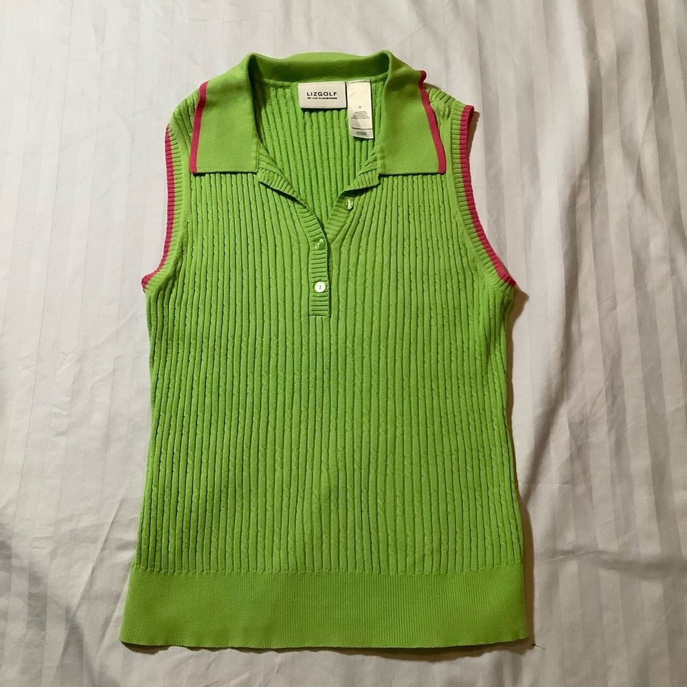 Lizgolf sleeveless lime green pink band sweater M spring summer fun